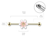 Two Tone Enamel Flower 14Kt. Gold Plated Industrial Barbells
