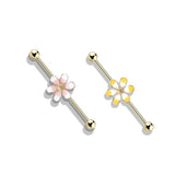 Two Tone Enamel Flower 14Kt. Gold Plated Industrial Barbells