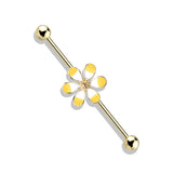 Two Tone Enamel Flower 14Kt. Gold Plated Industrial Barbells