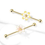 Two Tone Enamel Flower 14Kt. Gold Plated Industrial Barbells
