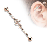 Crystal Paved Cross 316L Surgical Steel Industrial Barbells