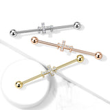 Crystal Paved Cross 316L Surgical Steel Industrial Barbells