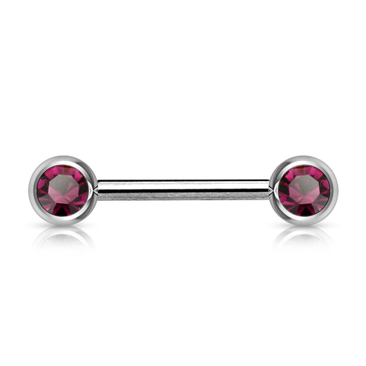 Pair Double Front Facing Gem Set 316L Surgical Steel Barbells Nipple Bar