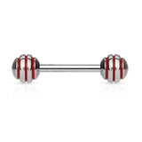 6 mm Epoxy Red Stripe Ball  Surgical Steel Barbell Tongue Rings Nipple Barbells