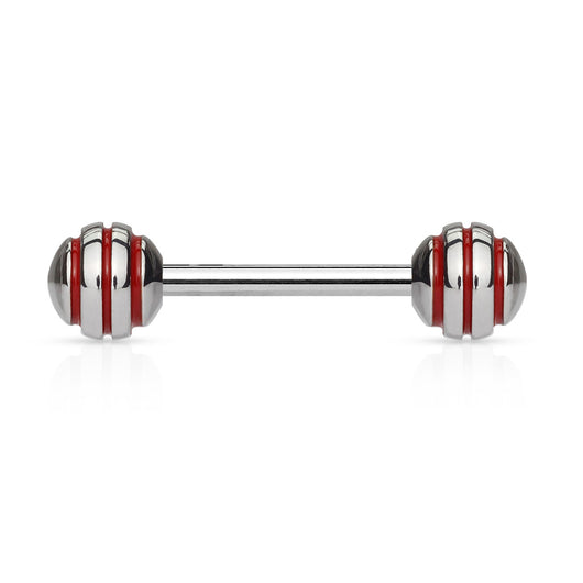 5 mm Epoxy Red Stripe Ball Surgical Steel Barbell Tongue Rings Nipple Barbells