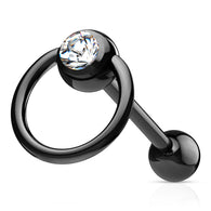 Slave Ring Top with CZ Black Titanium on Surgical Steel Barbell Tongue Ring