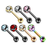 7 CZ Set Ball Assorted Titanium Barbell Tongue Rings
