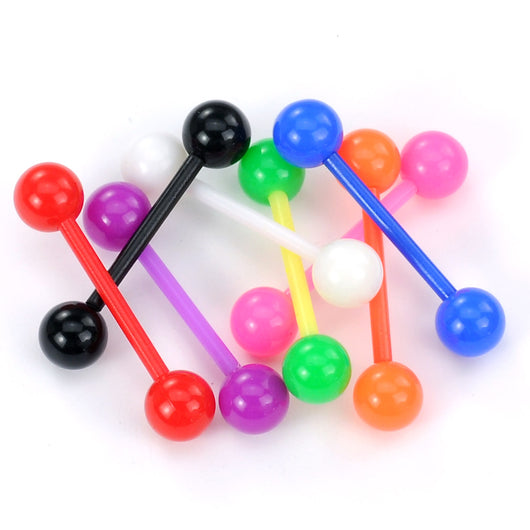 20 Pc Solid Acrylic Ball BioFlex Flexible Barbell Tongue Rings Nipple Rings