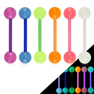 20 Pc Glow In The Dark BioFlex Flexible Barbell Tongue Rings Nipple Rings