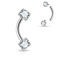 CZ Square End Internally Threaded Curved Barbell Eyebrow Rings