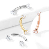 Prong Set Star CZ Internally Threaded Curved Barbell Eyebrow Rings