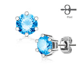 Pair of 6 Prong Set CZ 316L Surgical Steel Stud Earring