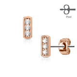 Pair of Three CZ Set Square Bar 316L Surgical Steel Stud Earring