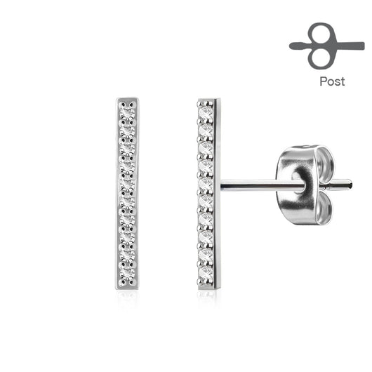 Pair of Micro Paved CZ Set Bar Surgical Steel Post Ear Stud Earring