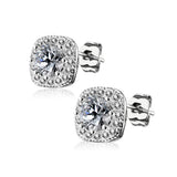 Pair of Large Round CZ Paved Square Earring Studs