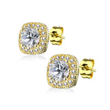 Pair of Large Round CZ Paved Square Earring Studs