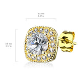 Pair of Large Round CZ Paved Square Earring Studs