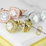 Pair of Large Round CZ Paved Square Earring Studs