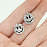 Pair of Double Paved Smiley Face Post Earring Studs