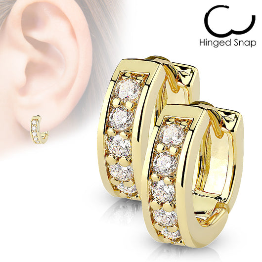 Pair of Channel Set CZ Half Circle Hoop Earring Studs