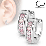 Pair of Channel Set CZ Half Circle Hoop Earring Studs