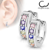 Pair of Channel Set CZ Half Circle Hoop Earring Studs