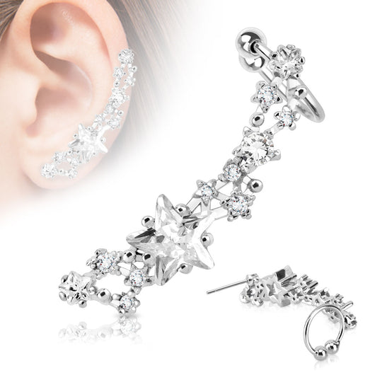 Prong Set Star Ear Cuff Cartilage Helix Tragus Ear Stud 20GA