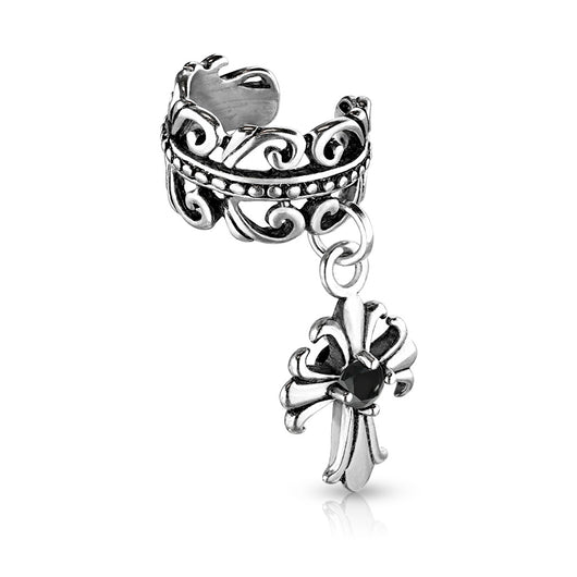Celtic Heart CZ Fleur De Lis Cross Non Piercing Earring Cuff