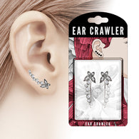 Pair of CZ Butterfly and Bubbles Ear Crawler Ear Climber Earrings