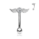 Crystal With Angel Wings Top Eyebrow Ring Curved Barbells Rook Snug