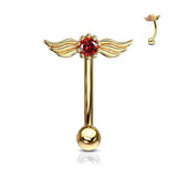 Crystal With Angel Wings Top Eyebrow Ring Curved Barbells Rook Snug