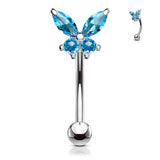 Prong Set CZ  Butterfly Top Eyebrow Ring Curved Barbells Rook Snug