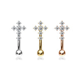 CZ Paved Cross Top Eyebrow Ring Curved Barbells Rook Snug