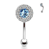 Paved CZ Prong Set CZ Center Top Eyebrow Ring Curved Barbells Rook Snug