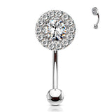 Paved CZ Prong Set CZ Center Top Eyebrow Ring Curved Barbells Rook Snug