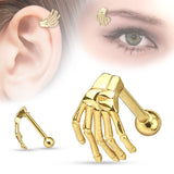 Skeleton Hand Top 316L Surgical Steel Eyebrow/Cartilage Barbell