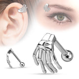 Skeleton Hand Top 316L Surgical Steel Eyebrow/Cartilage Barbell