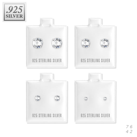 Pair .925 Sterling Silver Prong set CZ Martini Stud Earrings