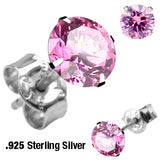 Pair .925 Sterling Silver Prong set CZ Martini Stud Earrings
