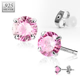 Pair .925 Sterling Silver Prong set CZ Martini Stud Earrings