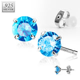 Pair .925 Sterling Silver Prong set CZ Martini Stud Earrings