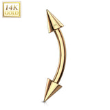 14K Solid Gold Spike End Eyebrow Curve Ring
