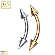 14K Solid Gold Spike End Eyebrow Curve Ring