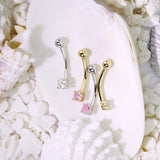 14K Solid Gold Round CZ Curve Barbell Eyebrow Ring