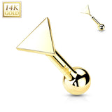 14K Solid Gold Cartilage Flat Triangle Top Threadless Push-In Barbell
