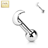 14K Solid Gold Cartilage Flat Moon Top Threadless Push-In Barbell