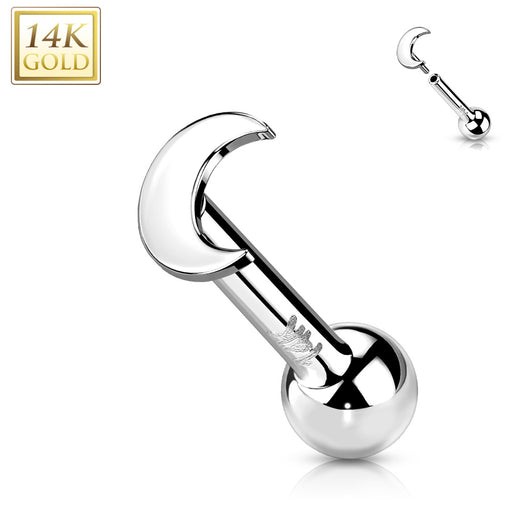 14K Solid Gold Cartilage Flat Moon Top Threadless Push-In Barbell
