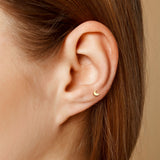 14K Solid Gold Cartilage Flat Moon Top Threadless Push-In Barbell