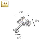 14K Solid Gold Threadless Labret With 5 CZ Fan Top