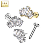 14K Solid Gold Threadless Labret With 5 CZ Fan Top